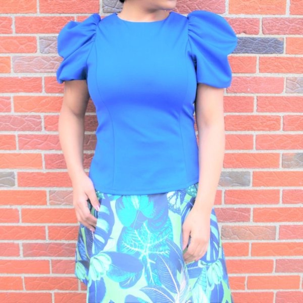 COPY - Royal Blue Short Puff Sleeve Top